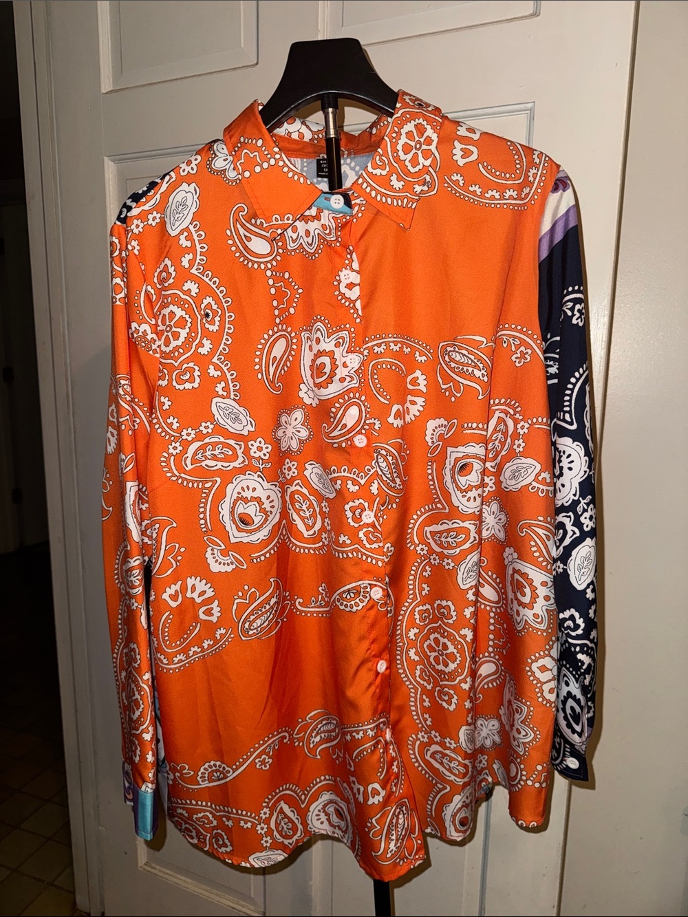 Orange Paisley Button-Front Shirt & Pants Set - Women's